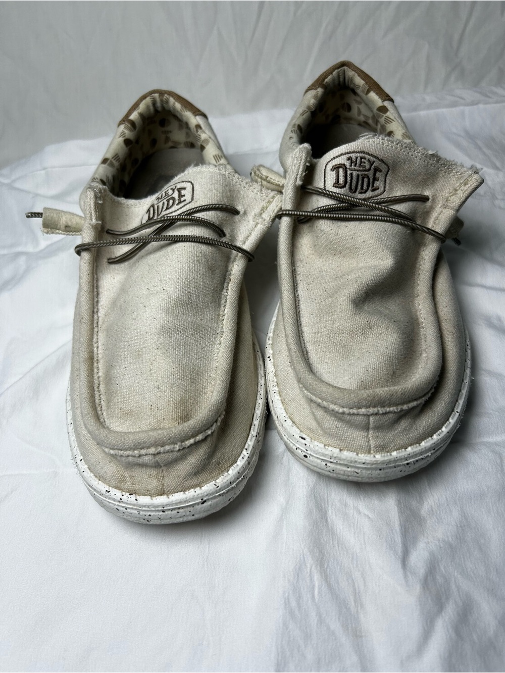 Hey Dude Cream and Brown Patterned Canvas Slip-Ons - Picture 3 of 7